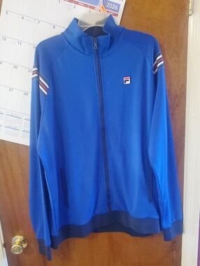 Fila Blue Full-Zip Track Jacket with Striped Shoulder Accents